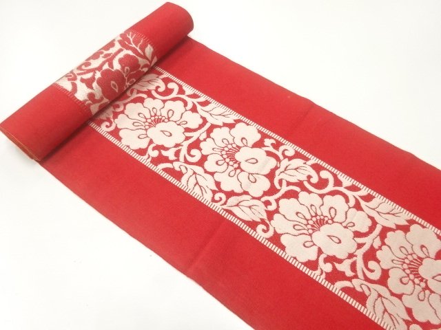 JAPANESE KIMONO / ANTIQUE BOLT FOR HASSUN OBI / WOVEN FLORAL ARABESQUE
